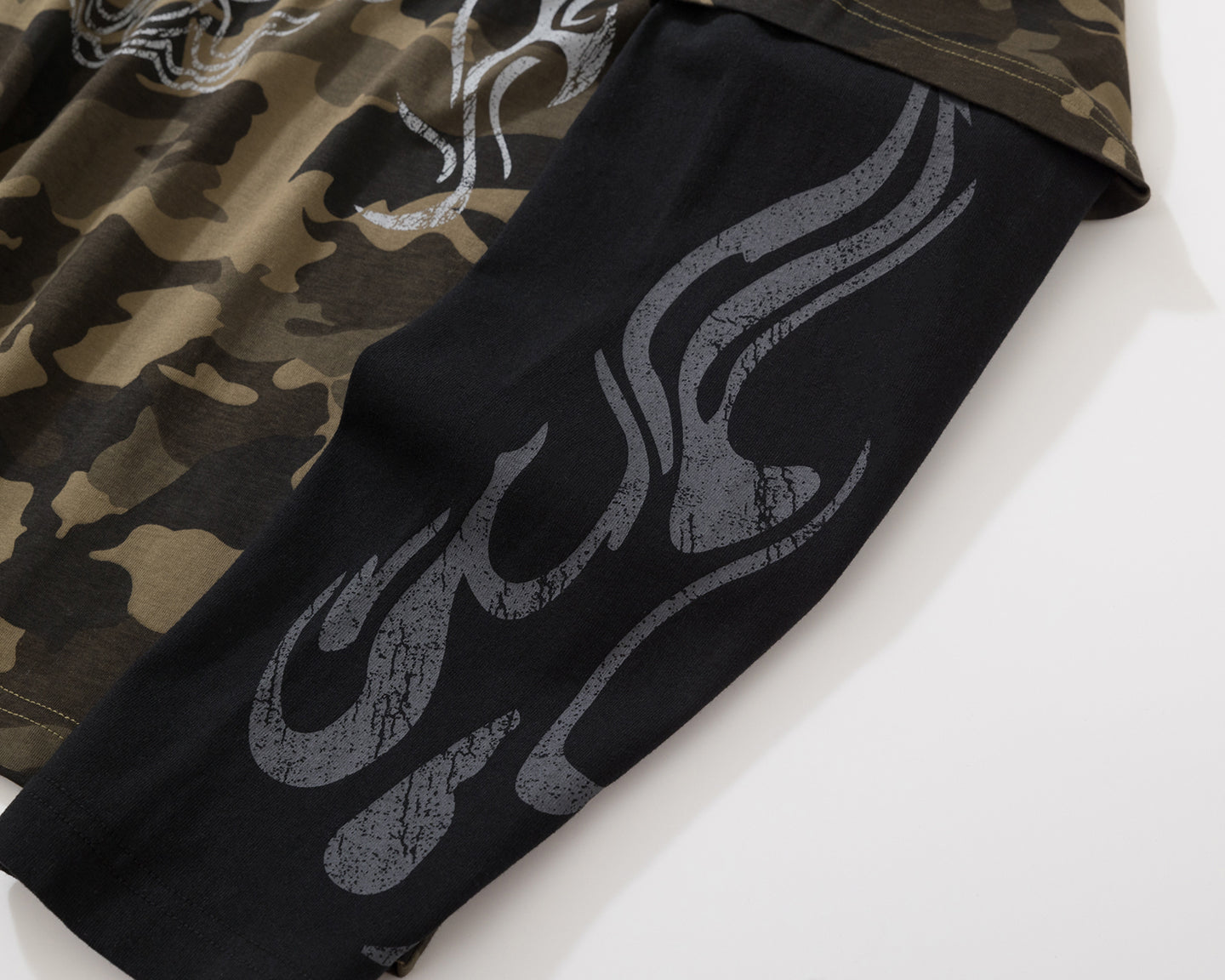 BURNIN* “97’series” worn fire pattern fake two-piece T-shirt - PSYLOS 1, BURNIN* “97’series” worn fire pattern fake two-piece T-shirt, T-Shirt, Burnin, PSYLOS 1